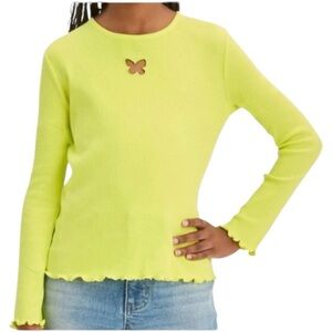 Art Class Girls Lime Green Butterfly Long Sleeve Ribbed Shirt Size XL 14 NEW!
